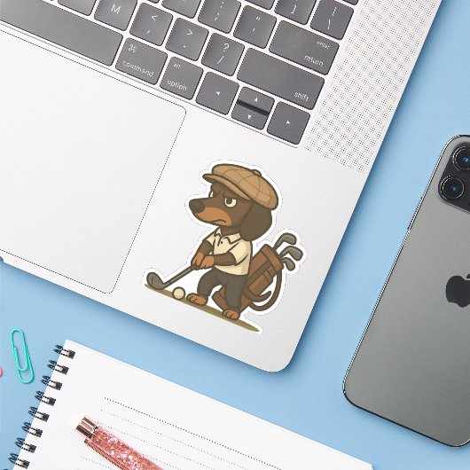 Funny Golfer Gift � Dachshund on the Tee Sticker (Laptop met iPhone)