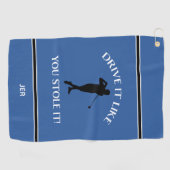Funny Golfer Humor voor zijn monogram blauw Golfhanddoek (Horizontaal)