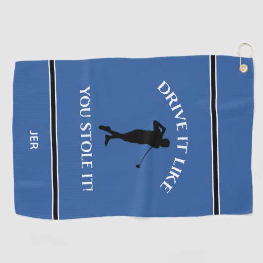 Funny Golfer Humor voor zijn monogram blauw Golfhanddoek (Horizontaal)