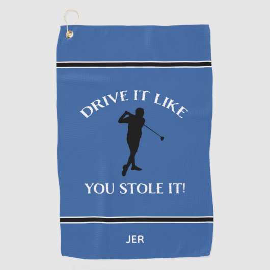 Funny Golfer Humor voor zijn monogram blauw Golfhanddoek (Voorkant)