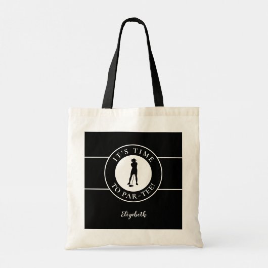 Funny Golfer Par T-shirt Time Golf Black & White C Tote Bag (Achterkant)