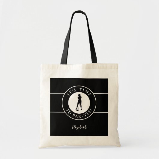 Funny Golfer Par T-shirt Time Golf Black & White C Tote Bag (Voorkant)