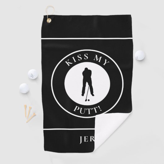 Funny Golfer Putt Humor Modern Monogram Mannen Zwa Golfhanddoek (Insitu)