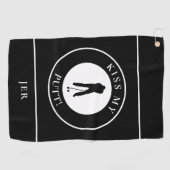 Funny Golfer Putt Humor Modern Monogram Mannen Zwa Golfhanddoek (Horizontaal)