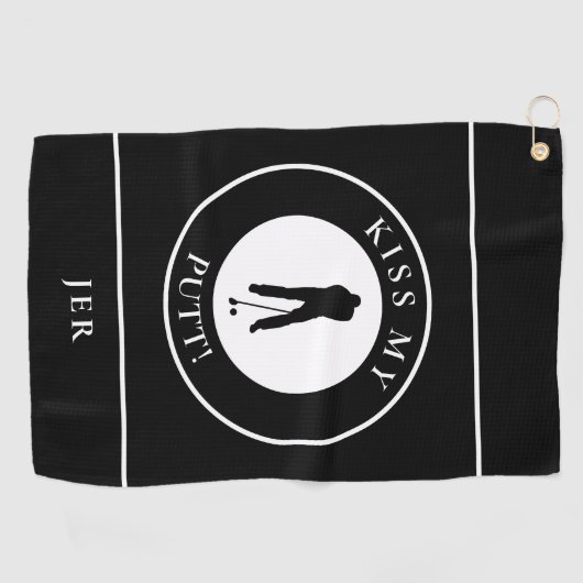 Funny Golfer Putt Humor Modern Monogram Mannen Zwa Golfhanddoek (Horizontaal)