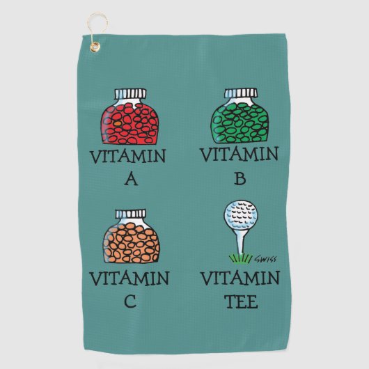 Funny Golfer Vitamin T-shirt Cartoon Golfhanddoek (Voorkant)