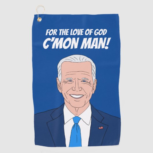 Funny golfhanddoek cadeau met Joe Biden cartoon (Voorkant)