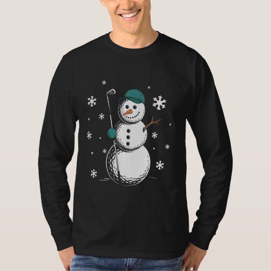 Funny Golfing Snowman Balls Snow Winter Holiday fo T-shirt (Voorkant)