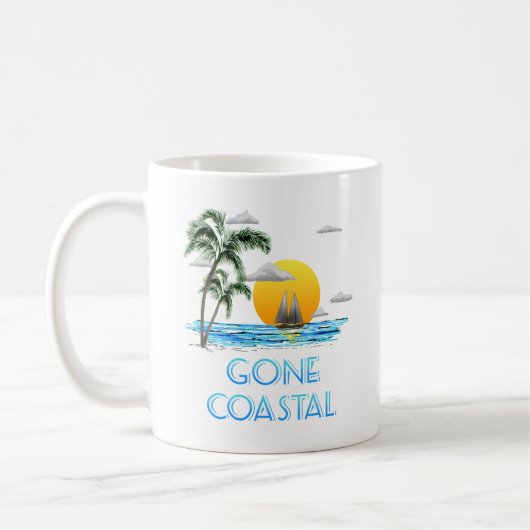 Funny Gone Coastal Nautical Sailing Sunset Koffiemok (Links)