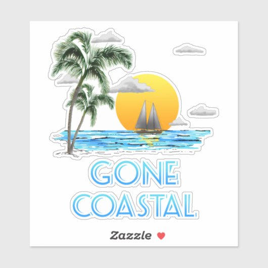 Funny Gone Coastal Nautical Sailing Sunset Sticker (Vel)