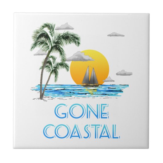 Funny Gone Coastal Nautical Sailing Sunset Tegeltje (Voorkant)