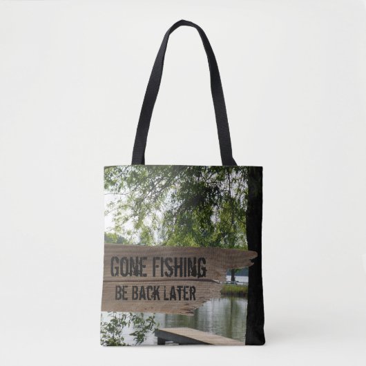 Funny Gone Vist Wooden Sign Lake Canvas tas (Voorkant)