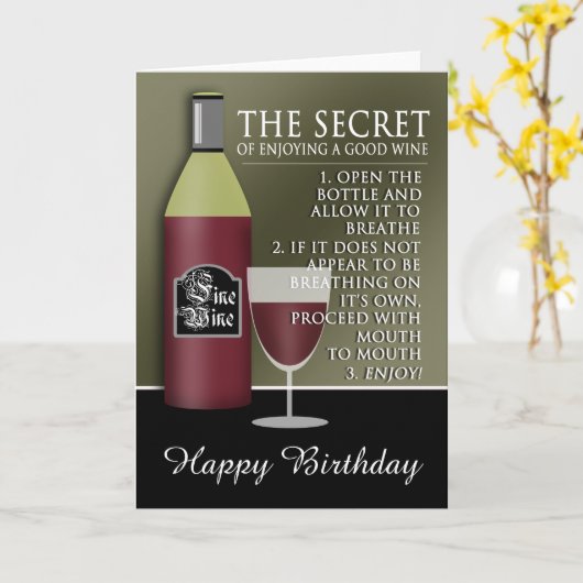 Funny Good Wine Birthday Kaart (Gele Bloem)