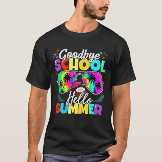 Funny Goodbye School Hello Vacation Summer Sunglas T-shirt (Voorkant)