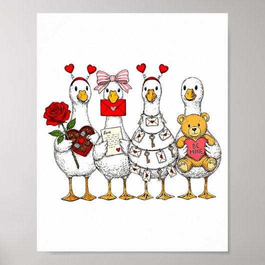 Funny Goose Happy Valentine Goose Cute Heart Lover Poster (Voorkant)