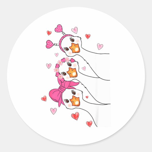 Funny Goose Happy Valentine Goose Cute Heart Lover Ronde Sticker (Voorkant)