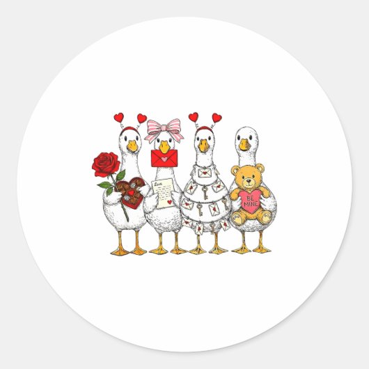 Funny Goose Happy Valentine Goose Cute Heart Lover Ronde Sticker (Voorkant)