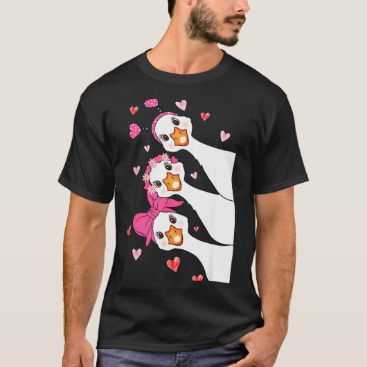 Funny Goose Happy Valentine Goose Cute Heart Lover T-shirt (Voorkant)