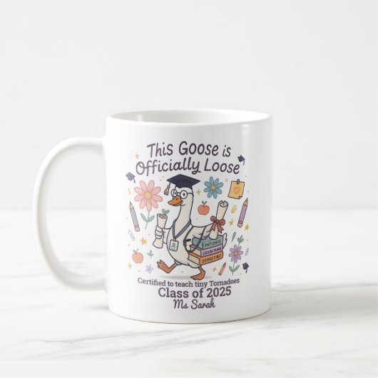 Funny Goose Teacher Afstuderen Gift gepersonalisee Koffiemok (Links)