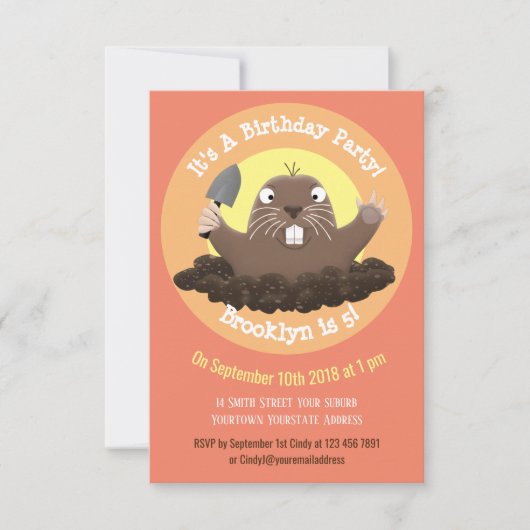 Funny gopher cartoon illustratie-uitnodiging kaart (Voorkant)