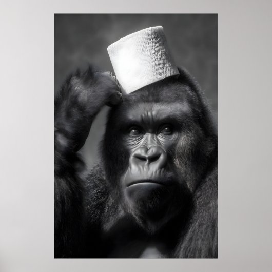 Funny Gorilla Bathroom Art Print, Toilet Paper Hat Poster (Voorkant)