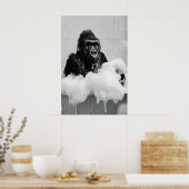 Funny Gorilla Bubble Bath Print, Bathroom Animal Poster (Keuken)