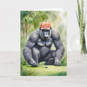 Funny Gorilla in Rode Honkbal Pet Spelen Golf Kaart