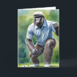 Funny Gorilla in Tan Pet Blauw Shirt Spelen Golf Kaart<br><div class="desc">Zijn volgende zet inschatten als een prof op dit lege wenskaart.</div>