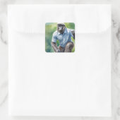 Funny Gorilla in Tan Pet Blauw Shirt Spelen Golf Vierkante Sticker (Tas)