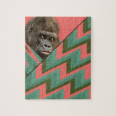 Funny Gorilla Pink Green Chevron Puzzle Legpuzzel (Verticaal)
