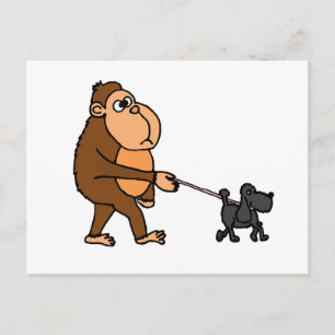 Funny Gorilla Walking Black Poodle Dog Briefkaart