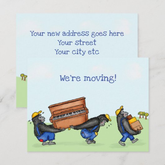 Funny gorillas nieuwe home change of address card (Voorkant / Achterkant)