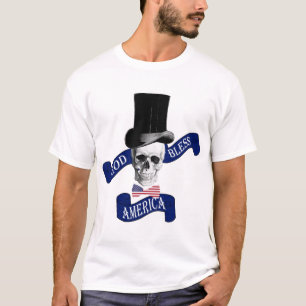 Funny Gothic God Bless America Skull tattoo T-shirt