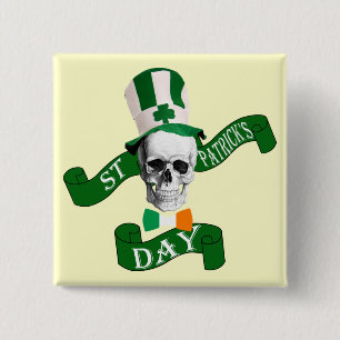 Funny gothic skull Irish St Patrick's day Vierkante Button 5,1 Cm