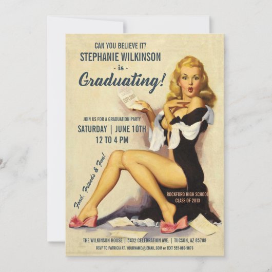 Funny Graduation Invitations | pop-upmeisje Kaart (Voorkant)