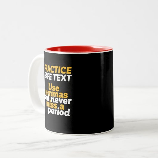 Funny Grammar Humor Practice Safe Text Use Comma Tweekleurige Koffiemok (Voorkant links)