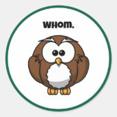 Funny Grammar Owl Cartoon for Writers & Word Nerds Ronde Sticker (Voorkant)