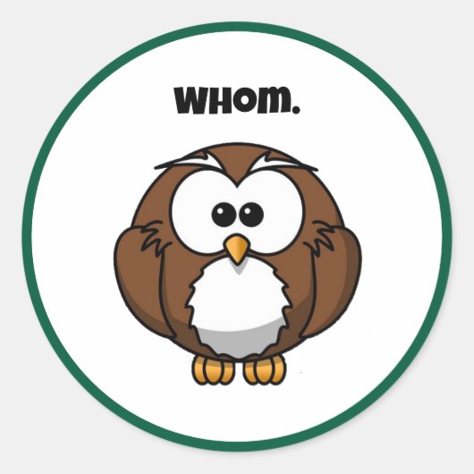 Funny Grammar Owl Cartoon for Writers & Word Nerds Ronde Sticker (Voorkant)