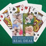 Funny Grandpa Gezegde Grandchildren 4 Blauwgroen Pokerkaarten<br><div class="desc">Creëer een fotocollage van het spelen van kaarten voor een grootvader met het voorgestelde editable grappige gezegde OUR (of MIJN) GRANDPA IS DE REAL DEAL en 4 afbeeldingen tegen een editable blauwgroen blauwe achtergrondkleur. WIJZIGINGEN: De achtergrondkleur of de stijl van de tekstdoopvont, de kleur, de grootte en de plaatsing kunnen...</div>