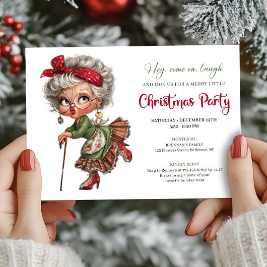 Funny Granny Comic Christmas Holiday Invite Kaart