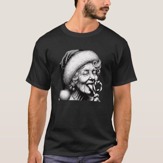 Funny Granny Nana Licking Candy Cane Grandma Chris T-shirt (Voorkant)