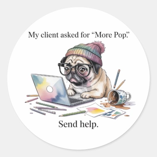 Funny Graphic Designer Sticker Pug More Pop Gift f (Voorkant)