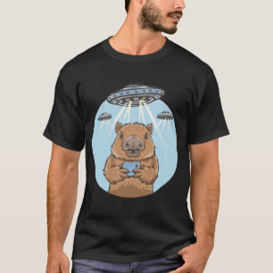 Funny Graphic T-shirt Capybara Selfie met UFO's Ra