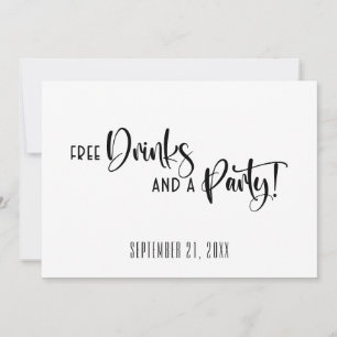 Funny Gratis Drinken Party Zwart-wit bruiloft Save The Date