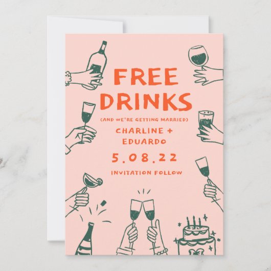 Funny Gratis drinken Retro Hedendaags Save The Date (Voorkant)