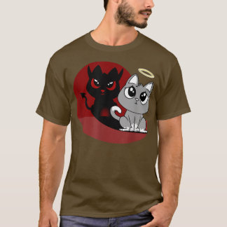 Funny Gray Cat Devil Angel Bad Cat Evil Shadow Dia T-shirt