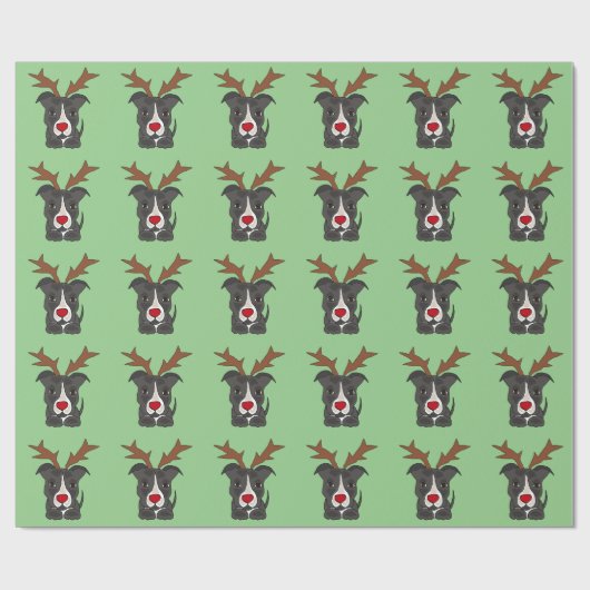 Funny Gray Pitbull Dog als kerstrenrenrender Cadeaupapier (Vlak)