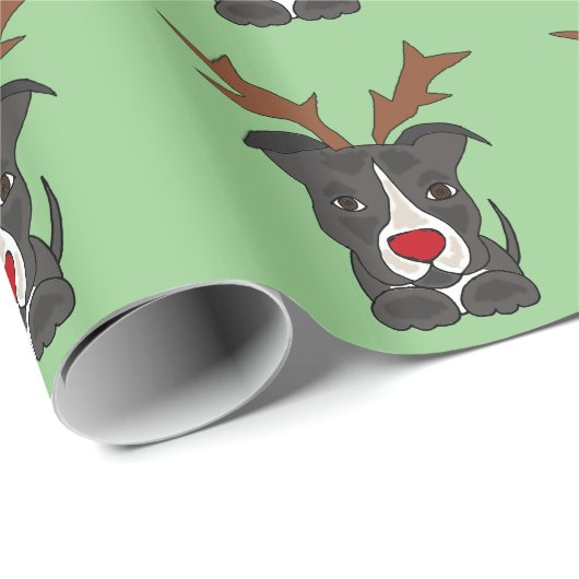 Funny Gray Pitbull Dog als kerstrenrenrender Cadeaupapier (Rol Hoek)