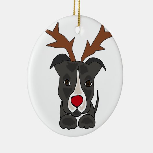 Funny Gray Pitbull Dog als kerstrenrenrender Keramisch Ornament (Rechts)