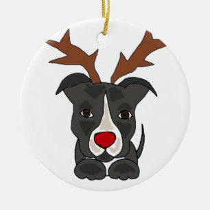 Funny Gray Pitbull Dog als kerstrenrenrender Keramisch Ornament
